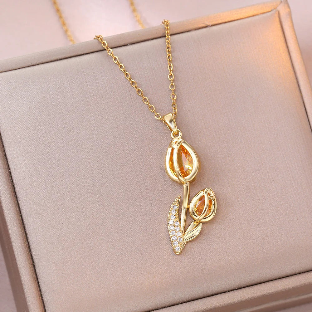 Bloom Renewal Tulip Flower Pendant Necklace