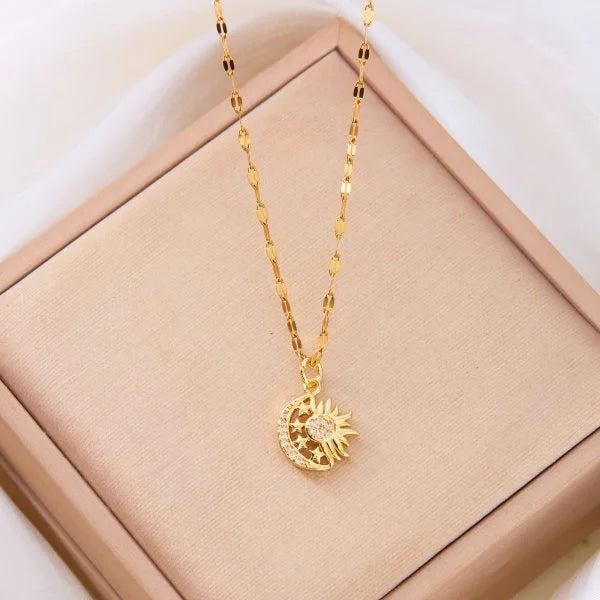 Celestial Harmony Sun Moon Star Pendant Necklace