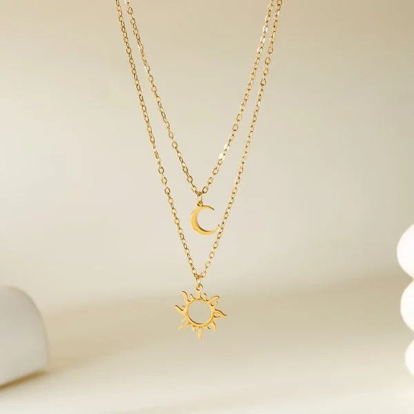 Celestial Harmony Sun Moon Star Pendant Necklace