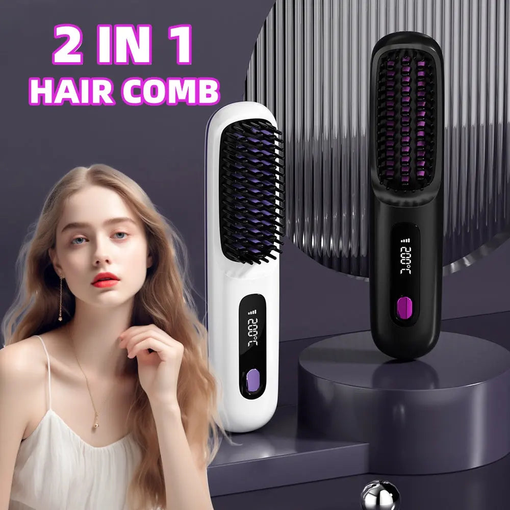 2 In 1 Straightening Hair Brush & Curler KEIKO