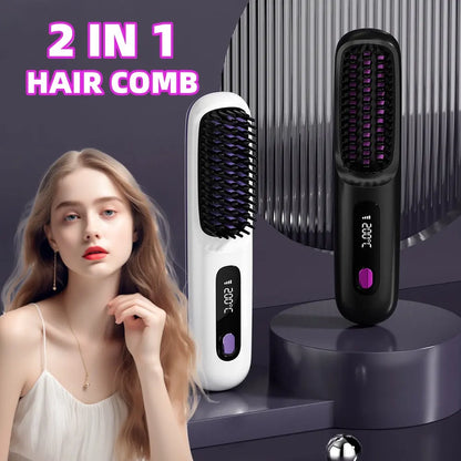 2 In 1 Straightening Hair Brush & Curler KEIKO