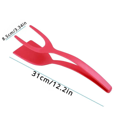 2 in 1 Nylon Grip Flip Tongs with Egg Spatula And Steak Turner Clamp Pancake Fried Turners Kitchen Cooking Accessories KEIKO