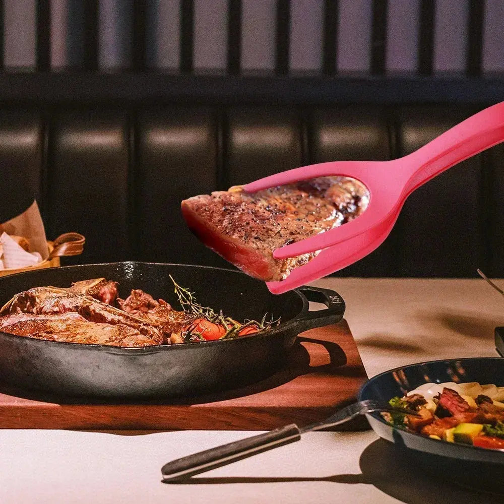 2 in 1 Nylon Grip Flip Tongs with Egg Spatula And Steak Turner Clamp Pancake Fried Turners Kitchen Cooking Accessories KEIKO