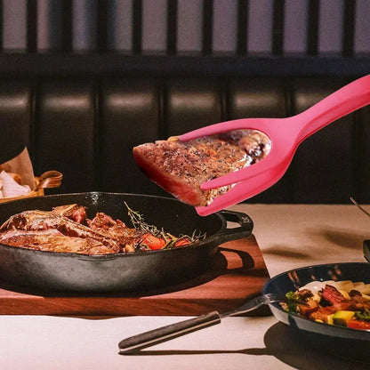 2 in 1 Nylon Grip Flip Tongs with Egg Spatula And Steak Turner Clamp Pancake Fried Turners Kitchen Cooking Accessories KEIKO