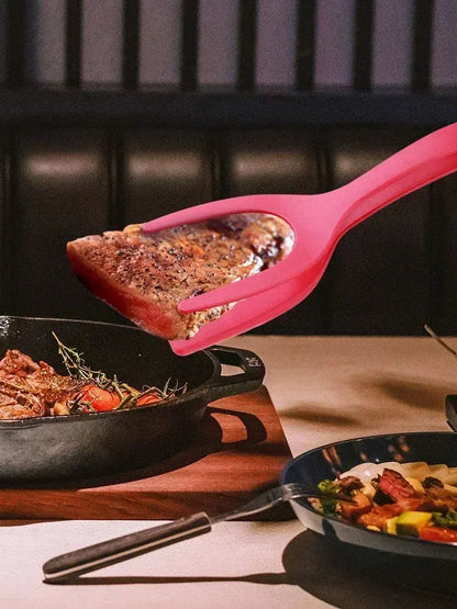 2 in 1 Nylon Grip Flip Tongs with Egg Spatula And Steak Turner Clamp Pancake Fried Turners Kitchen Cooking Accessories KEIKO