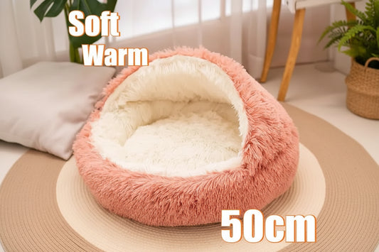 2 in 1 Soft Plush Pet Bed 50CM with Cover Round Cat Bed Pet Puppy Mattress Warm Cat Dog Sleeping Nest Cave for Small Dogs Mats KEIKO