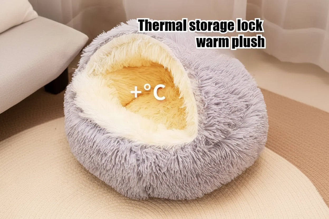 2 in 1 Soft Plush Pet Bed 50CM with Cover Round Cat Bed Pet Puppy Mattress Warm Cat Dog Sleeping Nest Cave for Small Dogs Mats KEIKO