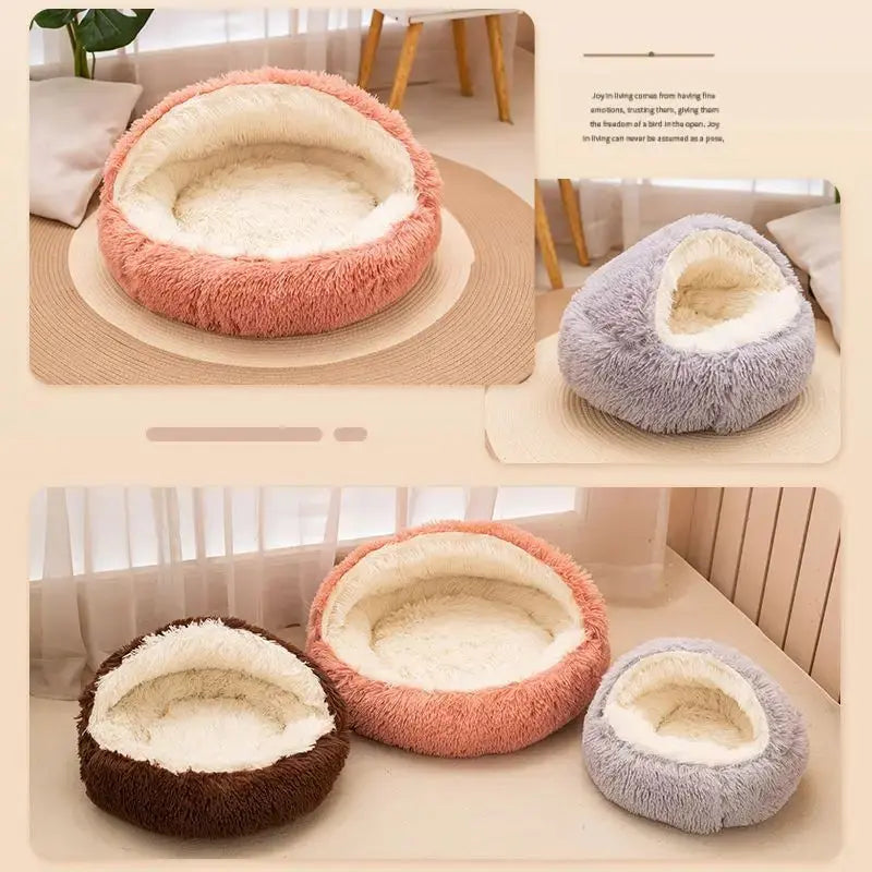 2 in 1 Soft Plush Pet Bed 50CM with Cover Round Cat Bed Pet Puppy Mattress Warm Cat Dog Sleeping Nest Cave for Small Dogs Mats KEIKO