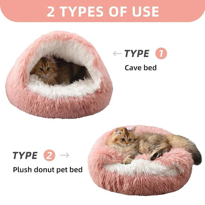 2 in 1 Soft Plush Pet Bed 50CM with Cover Round Cat Bed Pet Puppy Mattress Warm Cat Dog Sleeping Nest Cave for Small Dogs Mats KEIKO