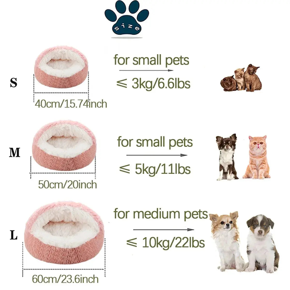 2 in 1 Soft Plush Pet Bed 50CM with Cover Round Cat Bed Pet Puppy Mattress Warm Cat Dog Sleeping Nest Cave for Small Dogs Mats KEIKO