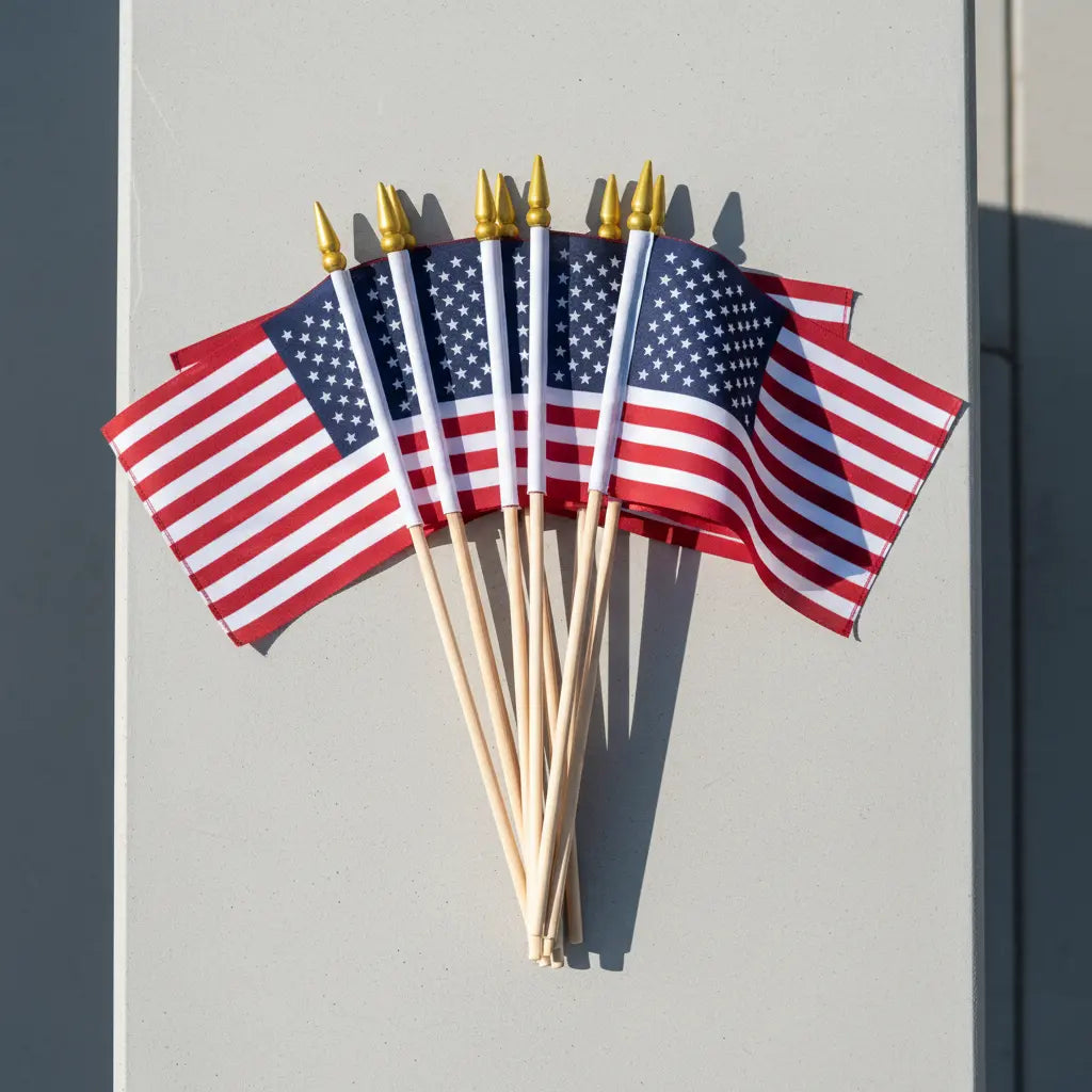 6 x 8 Inches Small Mini American Flags on Sticks Handheld US Flags with Solid Wooden Pole for 4th of July Independence Day Decor KEIKO