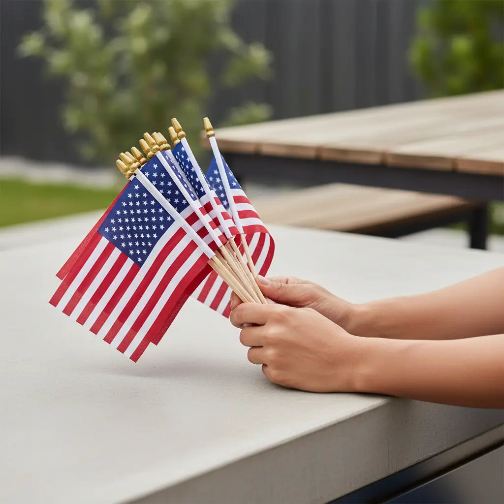 6 x 8 Inches Small Mini American Flags on Sticks Handheld US Flags with Solid Wooden Pole for 4th of July Independence Day Decor KEIKO