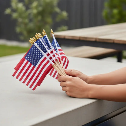 6 x 8 Inches Small Mini American Flags on Sticks Handheld US Flags with Solid Wooden Pole for 4th of July Independence Day Decor KEIKO