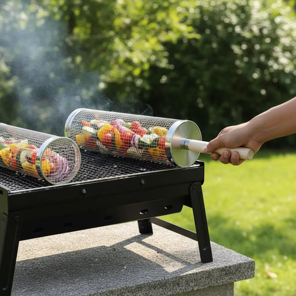 Char Chamber - Outdoor BBQ Grill Basket With Wooden Handle KEIKO