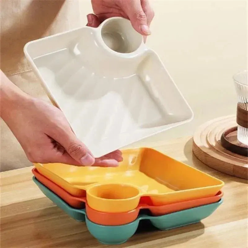 Chips and Dip Plates, Plastic Serving Platter Dumpling Plate with Dipping Saucer, Divided Snack Serving Dishes for Appetizer KEIKO