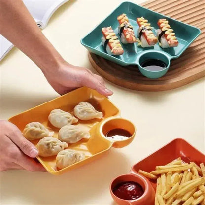 Chips and Dip Plates, Plastic Serving Platter Dumpling Plate with Dipping Saucer, Divided Snack Serving Dishes for Appetizer KEIKO