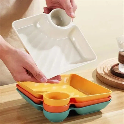 Chips and Dip Plates, Plastic Serving Platter Dumpling Plate with Dipping Saucer, Divided Snack Serving Dishes for Appetizer KEIKO