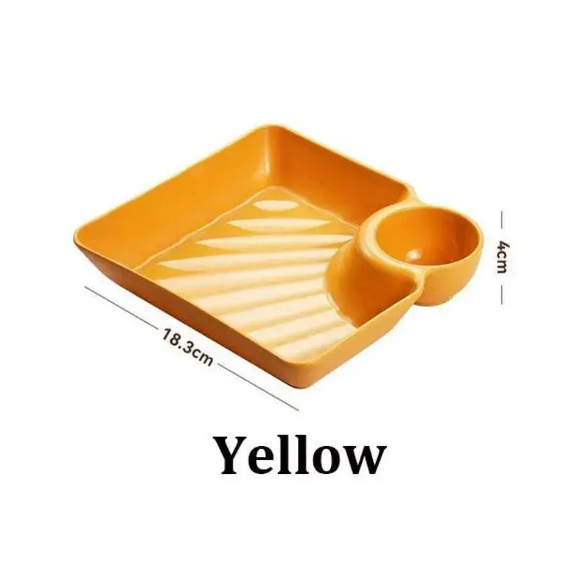 Chips and Dip Plates, Plastic Serving Platter Dumpling Plate with Dipping Saucer, Divided Snack Serving Dishes for Appetizer KEIKO