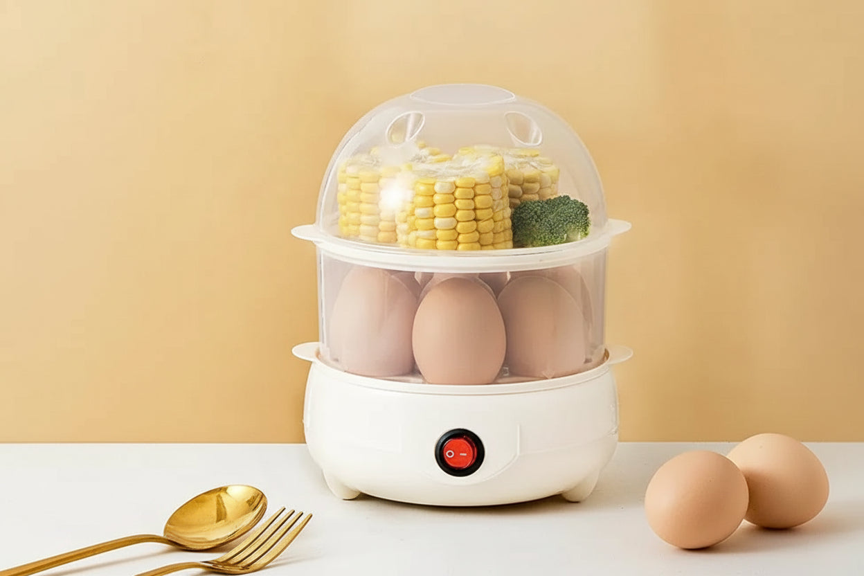 Egg Cooker Multifunctional Electric Egg Boiler Double Layers Egg Cooker Mini Steamer Poacher Kitchen Cooking Breakfast Machine KEIKO