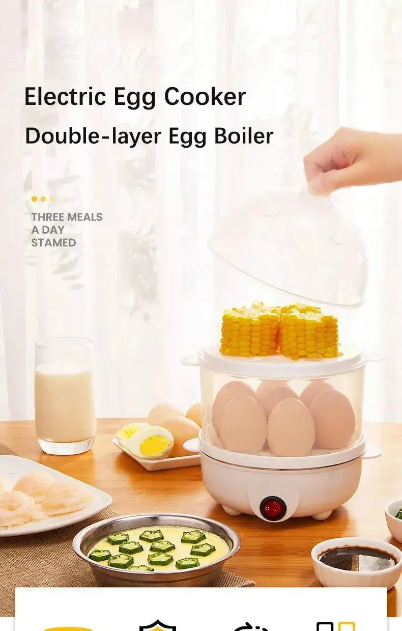 Egg Cooker Multifunctional Electric Egg Boiler Double Layers Egg Cooker Mini Steamer Poacher Kitchen Cooking Breakfast Machine KEIKO