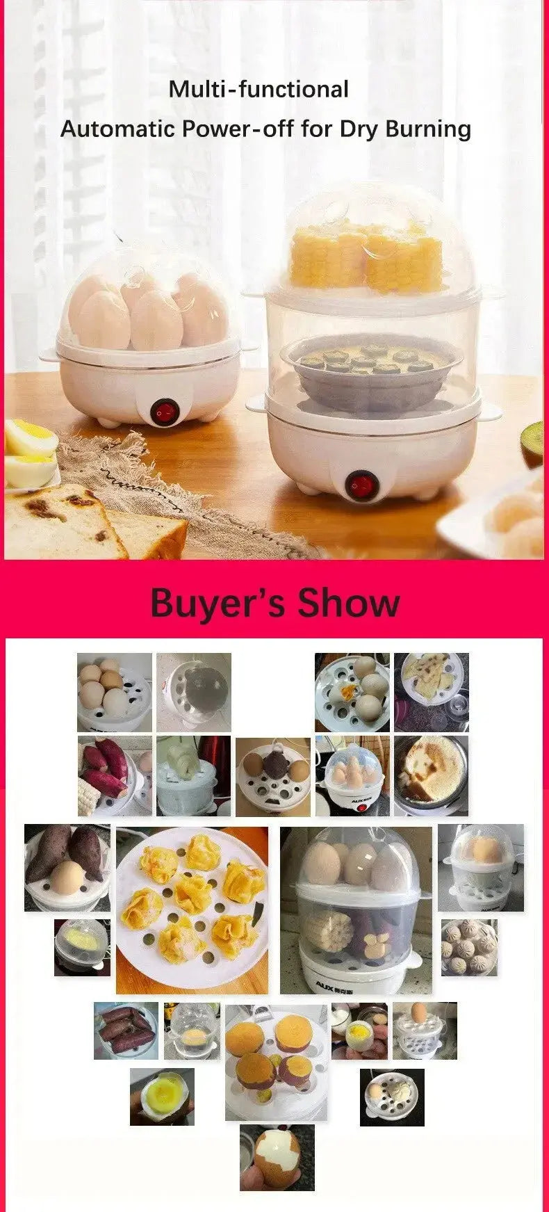 Egg Cooker Multifunctional Electric Egg Boiler Double Layers Egg Cooker Mini Steamer Poacher Kitchen Cooking Breakfast Machine KEIKO
