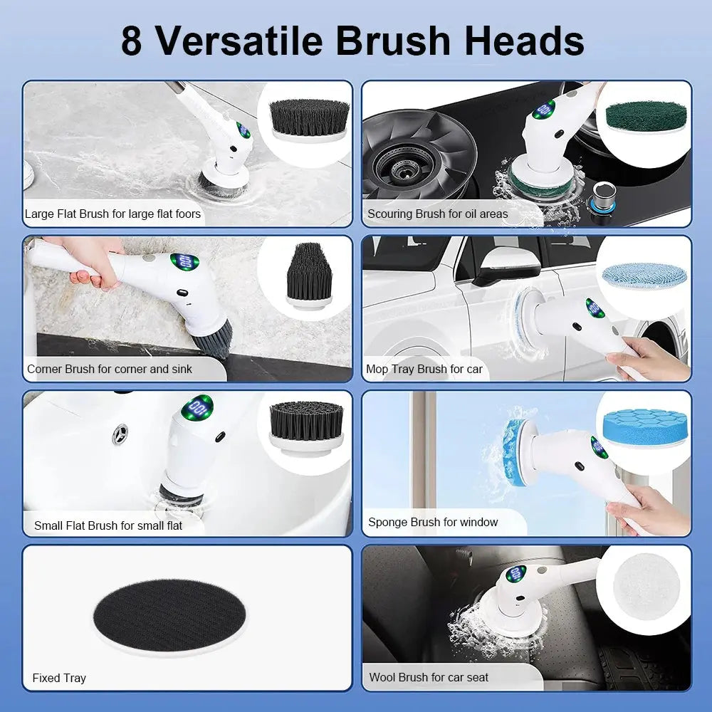 Electric Cleaning Brush 8 in 1 Multifunctional Household Wireless Rotatable Cleaning Brush For Bathroom Kitchen Windows Toilet KEIKO