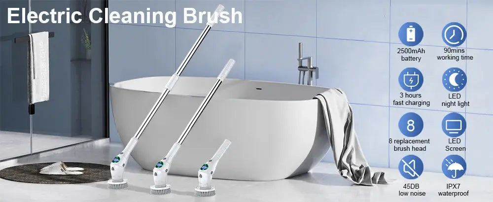 Electric Cleaning Brush 8 in 1 Multifunctional Household Wireless Rotatable Cleaning Brush For Bathroom Kitchen Windows Toilet KEIKO