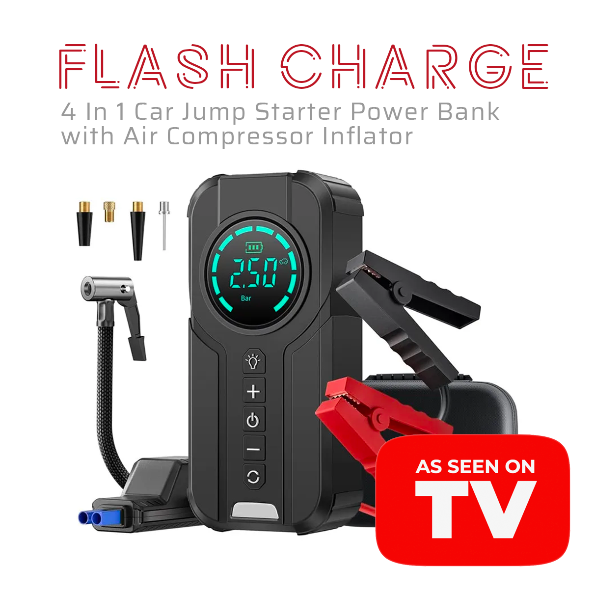 FLASH CHARGE - 4 in 1 CAR JUMP STARTER & MORE!