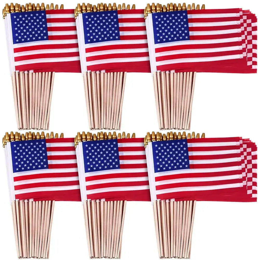 6 x 8 Inches Small Mini American Flags on Sticks Handheld US Flags with Solid Wooden Pole for 4th of July Independence Day Decor KEIKO