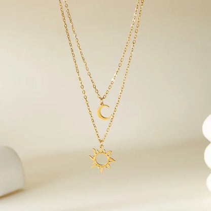 Celestial Harmony Sun Moon Star Pendant Necklace