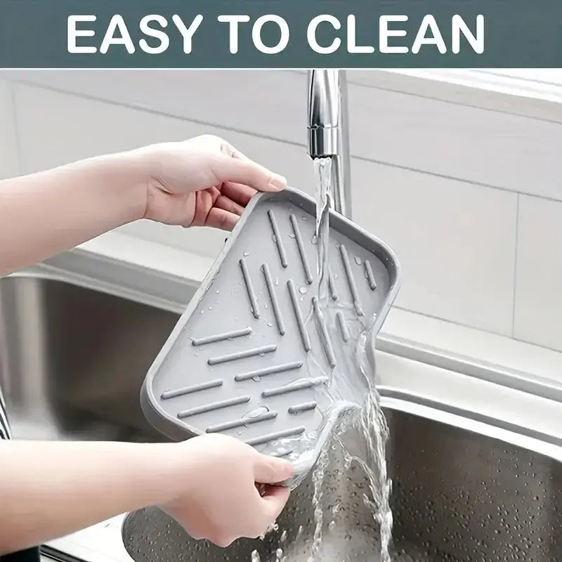 Silicone Faucet Mat Kitchen Sink Tray Soap Dispenser Sponge Drain Pad Sink SplashDrying Mat Countertop Storage Tray SoapTray KEIKO