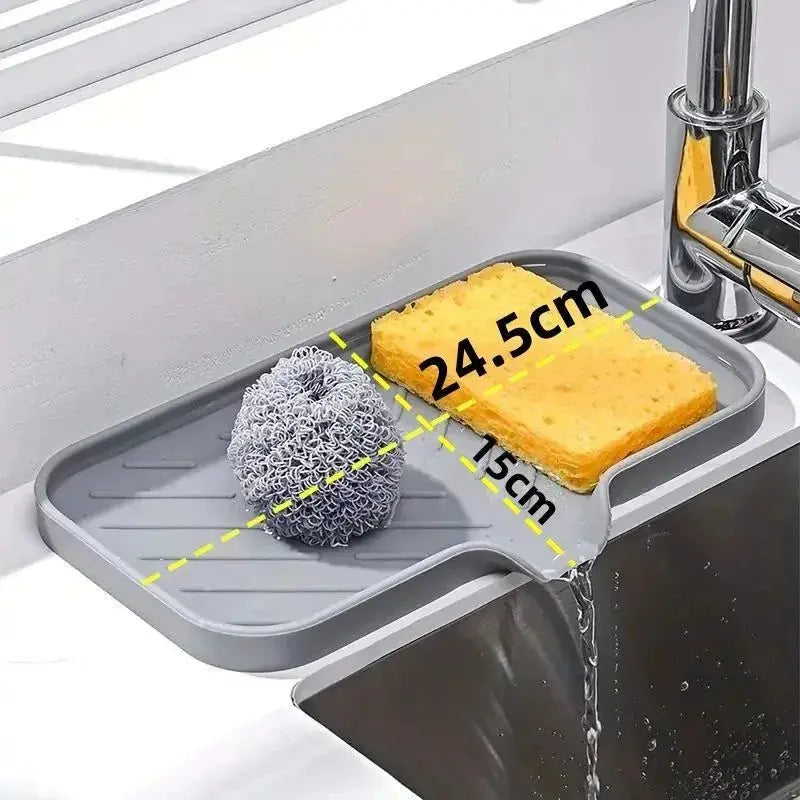 Silicone Faucet Mat Kitchen Sink Tray Soap Dispenser Sponge Drain Pad Sink SplashDrying Mat Countertop Storage Tray SoapTray KEIKO